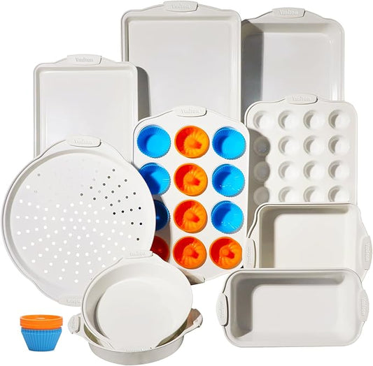 Baking Pans Set with Silicone Handles, 34 PCS Nonstick Bakeware Sets, Oven Pan Set Includes Baking Tray, Cookie Sheet, Cake Pans, Loaf Pan, Muffin Pan, Pizza Pan