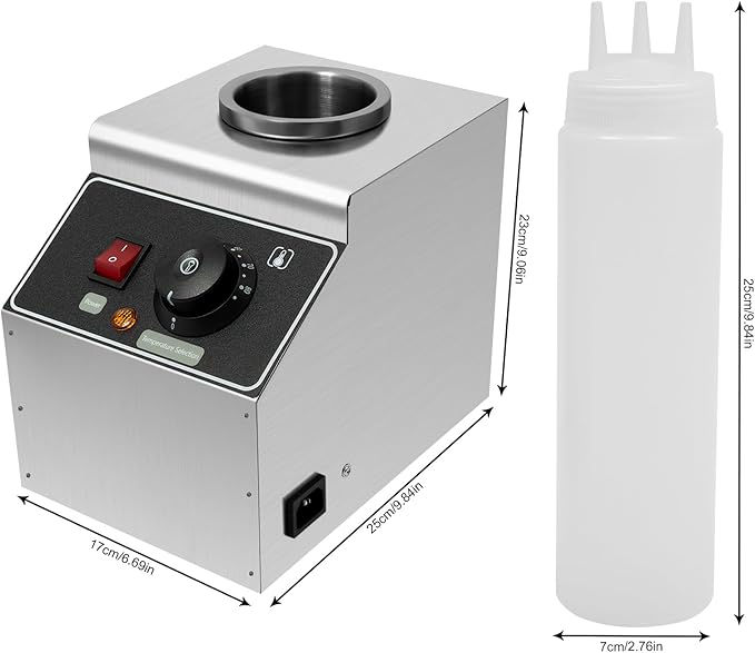 Electric Nacho Cheese Warmer Machine 1 Pot Commercial Hot Fudge Dispenser Stainless Steel Hot Chocolate Dispenser with 1 Sauce Squeeze Bottles for Cheese Caramel Jam Ketchup 80W (1 Pot)