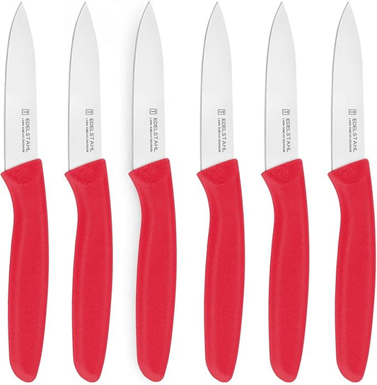 Paring Knives with Straight Edge,Spear Point,Stainless Steel Paring Knife Set of 6,Sharp Small Kitchen Knife for Cutting Vegetable&Fruit,Ergonomic Paring Knife,Red Peeling Knifes