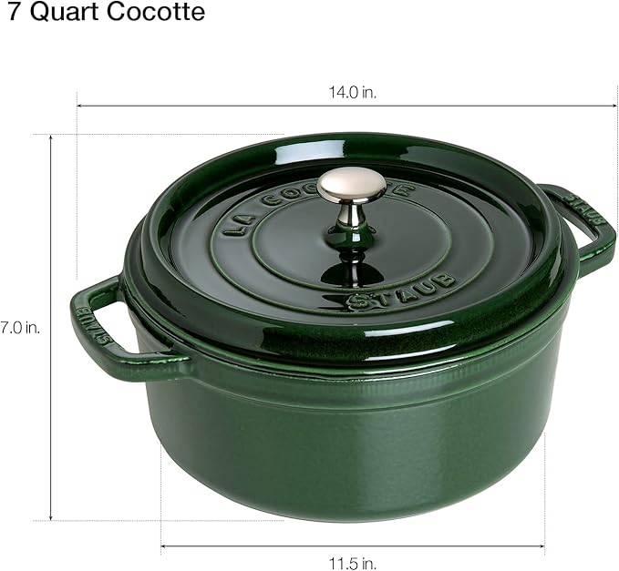 Staub Cast Iron 7-qt Round Cocotte - Basil, Made in France