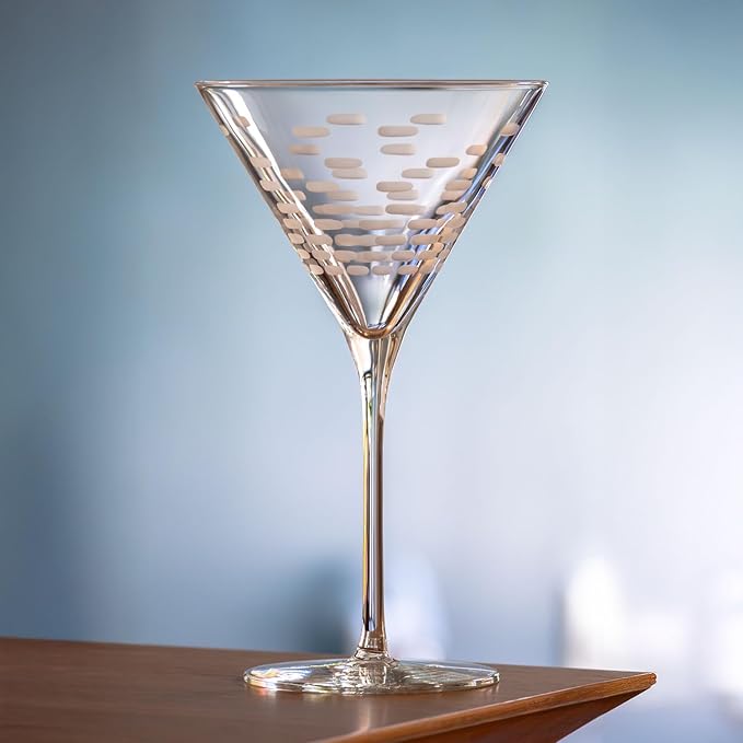 Rolf Glass Strata Martini Cocktail Glass | Made in America | 10oz Martini Glass | Diamond Engraved Crystal Glass | Geometric Brick Design | Set of 4