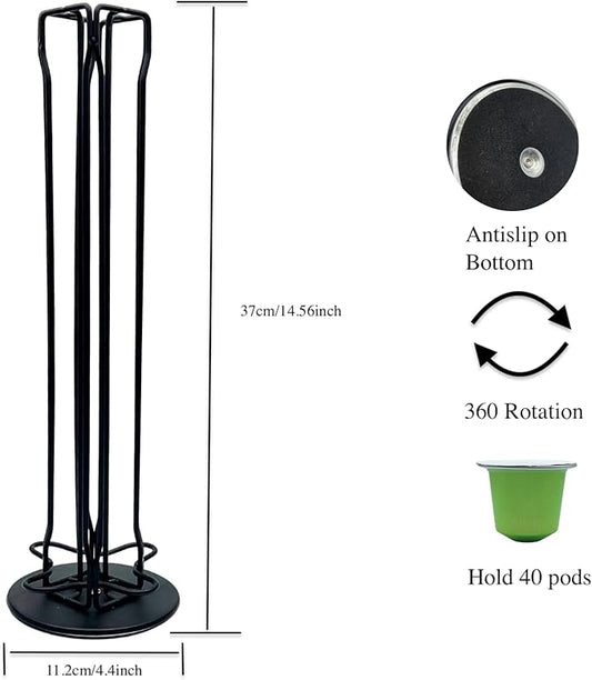Carousel Kcup Organizer For Countertop Hold 40 Original Line Capsules Pods Black Steel Kpod Coffee Pods Holder For Breakroom, Office, Coffee Station