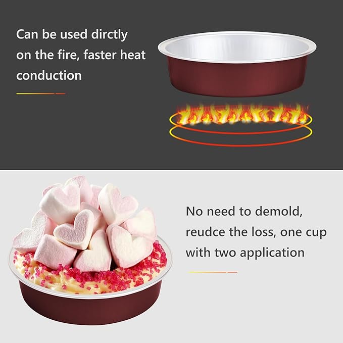 Beasea Disposable Mini Pie Tins with Lids, 50 Pack 4” 7.3oz 215ml Small Round Aluminum Baking Tart Foil Container for Individual Dessert Cupcake Cheesecake Ramekin Quiche Oven Dishes - Wine Red