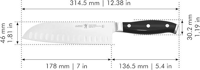 Henckels Forged Premio Hollow Edge Santoku Knife, 7-inch, Black/Stainless Steel