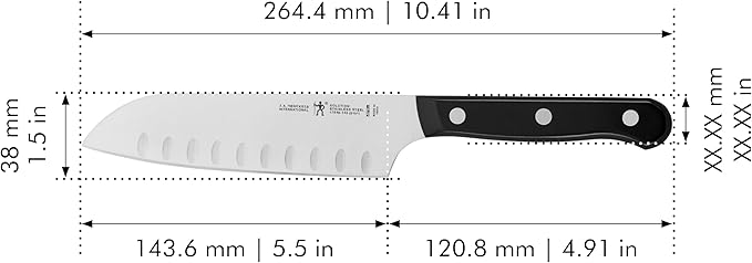 HENCKELS Solution Razor-Sharp Hollow Edge Santoku Knife 5.5 inch, German Engineered Informed by 100+ Years of Mastery, Black/Stainless Steel