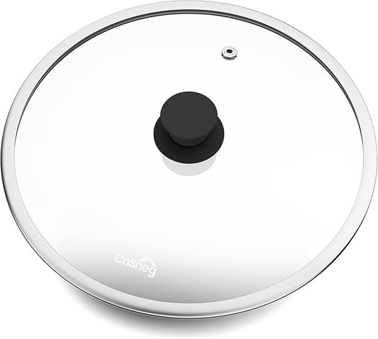 12 Inch Pan Lid For Pots Pans and Skillets, Cast Iron Skillet Lid, Large Tempered Glass Frying Pan Lids/Pot Cover Replacement, Crock Pot Lids with Wide Stainless Steel Rim, Cookware Lids Cover