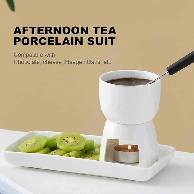 Butter Heater Ceramic Butter Warmer Set Melt Hot Pot Bowl, Italian Style for Cheese Chocolate Butter Caramel, White Ceramics Chocolate Melting Oven