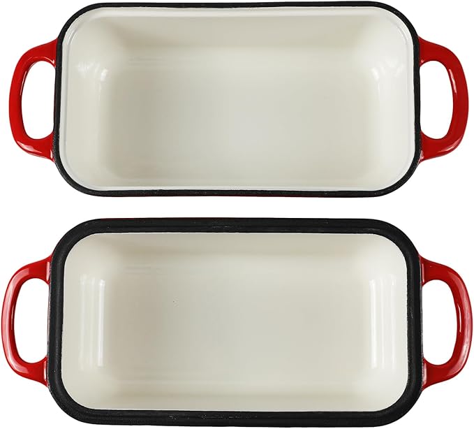 9 x 5 Inch Bread Pan Enameled Cast Iron Loaf Pan with Lid for Baking, 2 in 1 Non-stick Sourdough Bread Loaf Pan for Homemade Bread, Oven & Stovetop Safe for Gas, Electric & Induction, Red