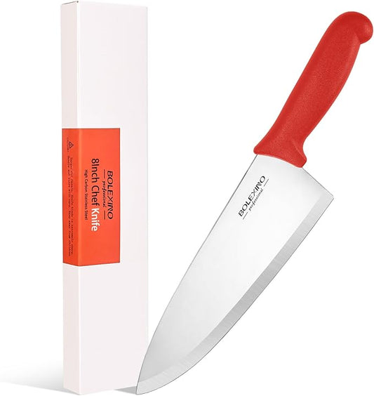 8 inch Japanese High Carbon Stainless Steel Chef Knife, Professional Extra Sharp Wide Cook Knife with Non-slip Ergonomic Handle, for Kitchen Home Restaurant