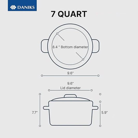 Daniks Standard Stainless Steel Stock Pot with Glass Lid – Induction 7 Quart, Dishwasher Safe, Measuring Scale, For Soup, Pasta, Stew, Silver