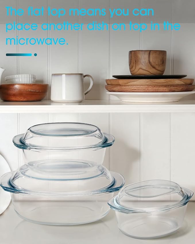 Mini Oval Glass Casserole Dish with Lid - Single Serving, Microwave & Oven Safe, Easy Grab Bakeware