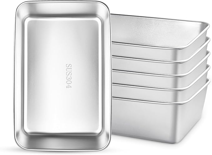 6 Pack Loaf Pan for Baking Bread, 304 Stainless Steel Bread Loaf Pan Meatloaf Pan for Homemade, Banana, Lasagna Cake, Brownies, Lasagnas, Oven & Dishwasher Safe