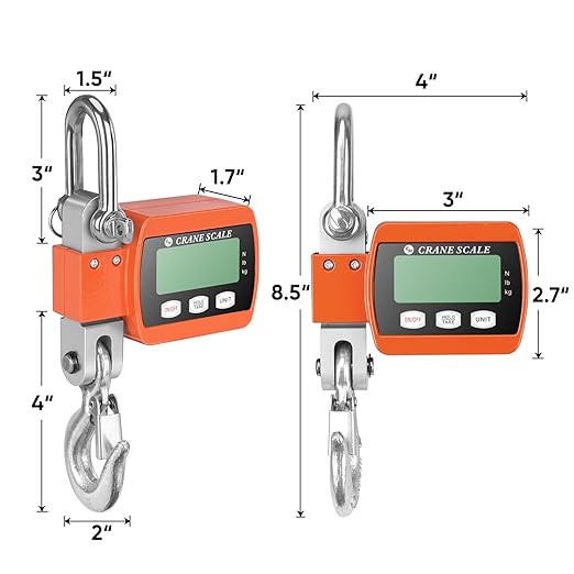 RoMech 1100lb Digital Hanging Scale with Cast Aluminum Case, Handheld 500Kg Mini Crane Scale with Hooks for Farm Hunting Outdoor (Orange, 1100lbs)