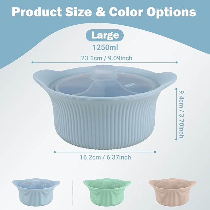 Silicone Microwave Steamer - Microwave Pot Steamer Basket Bowl for Baby Food, Vegetables & Dumplings, Compact & Lightweight Design, Oven & Dishwasher Safe (Blue, L 42oz(1250ml))