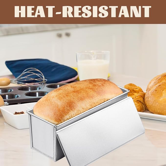 2 Pcs Pullman Lidded Bread Pan,Non-Stick Bread Pan, Dough Capacity Bread Pans (with Lid),Quick Release Coated Breads Pans for Home Bakeware Breads Toast Oven Baking (Silver)