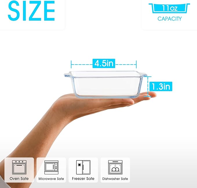 NUTRIUPS Mini Square Glass Baking Dish for Oven, Square Cake Pan Glass Casserole Dishes for Oven (4.5x4.5in 2 Pack)