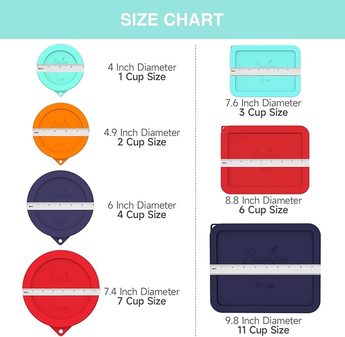 Sophico 1 Cup Round Silicone Storage Cover Lids Replacement for Anchor Hocking and Pyrex 7202-PC Glass Bowls (Container not Included) (Orange - Red)