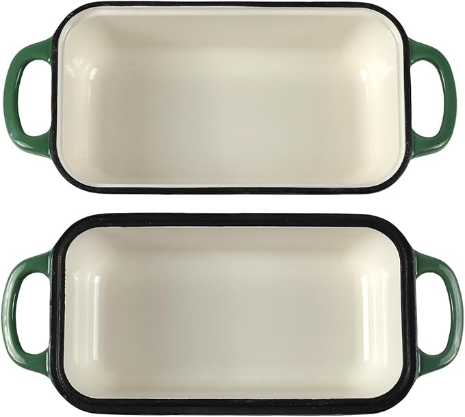 9 x 5 Inch Bread Pan Enameled Cast Iron Loaf Pan with Lid for Baking, 2 in 1 Non-stick Sourdough Bread Loaf Pan for Homemade Bread, Oven & Stovetop Safe for Gas, Electric & Induction, Green
