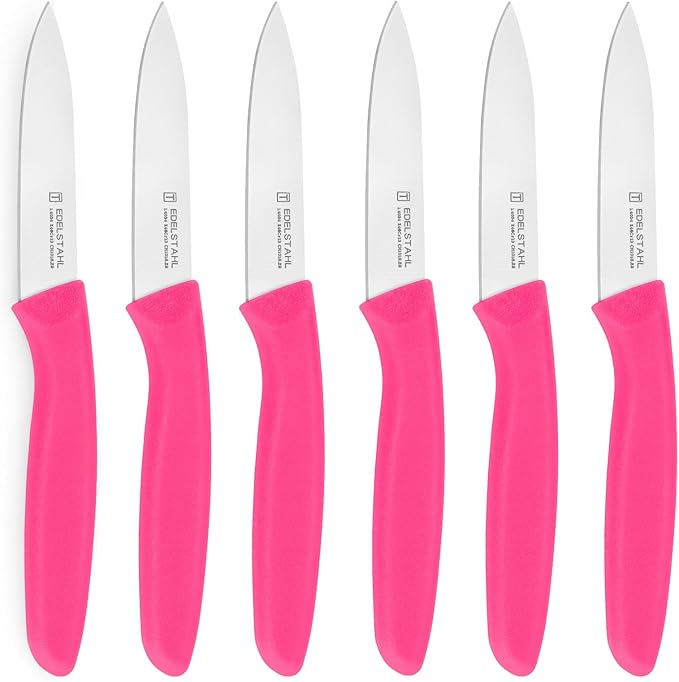 Paring Knives Set,Stainless Steel Paring Knife Set of 6,Sharp Vegetable&Fruit Knifes,Small Knife Set,Ergonomic Handle Paring Knives,Straight Edge Paring Knife Set,Pink Peeling Knife