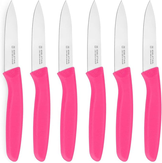 Paring Knives Set,Stainless Steel Paring Knife Set of 6,Sharp Vegetable&Fruit Knifes,Small Knife Set,Ergonomic Handle Paring Knives,Straight Edge Paring Knife Set,Pink Peeling Knife