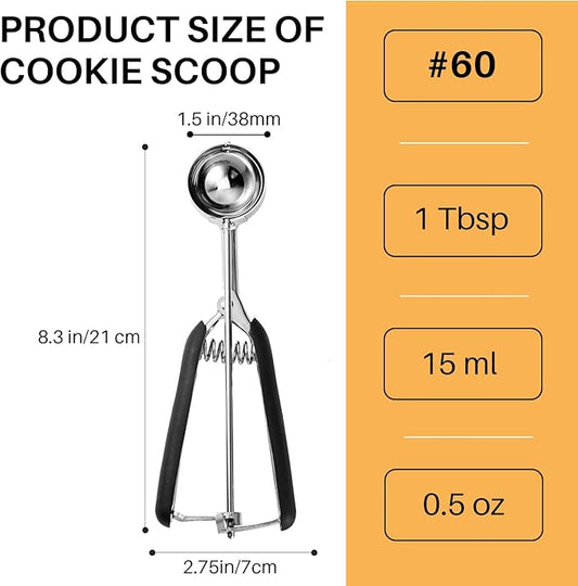 Small Cookie Scoop 1 Tbsp, Cookie Dough Scoop, 1 Tablespoon Cookie Scoops for Baking, Melon Baller, Comfortable Grip, Non-Slip, Smooth Release and Dishwasher Safe