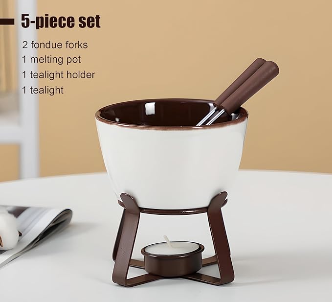 Chocolate Melting Pot Set, Fondue Cup for Person or Family, Tealight Cheese Chocolate Butter Warmer Set, Melting Cup Set with 2 Forks