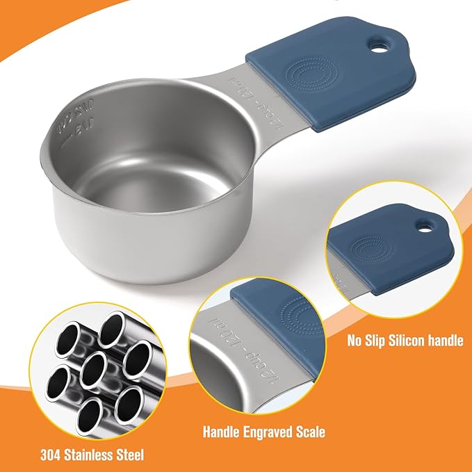 Magnetic Measuring Cups and Magnetic Measuring Spoons Set of 16, Heavy Duty 304 Stainless Steel Cups and Spoons With Leveles For Cooking & Baking (Blue)
