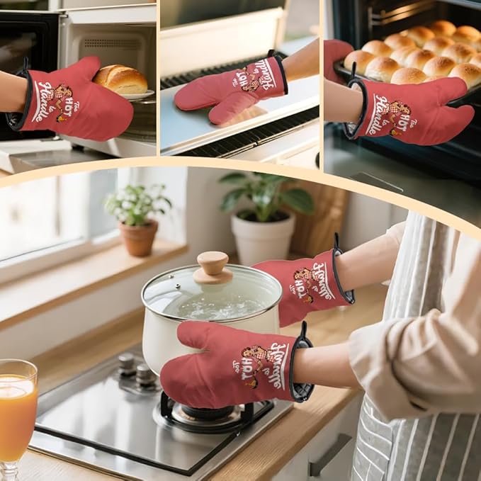 Too Hot to Handle Funny Oven Mitts and Pot Holders Sets, Retro Kitchen Decor Oven Mitts for Women, Baking Gifts for Her Housewives, Housewarming Present for Bakers, Hostess Gifts for Mom Wife