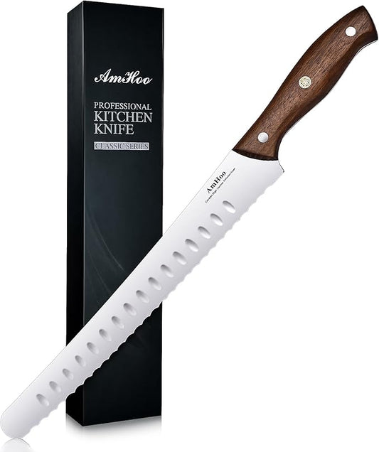 AmHoo Bread Knife 10-inch German High Carbon Stainless Steel Ultra Sharp Serrated Handle Walnut Wood for Homemade Bread Cake Christmas Gifts