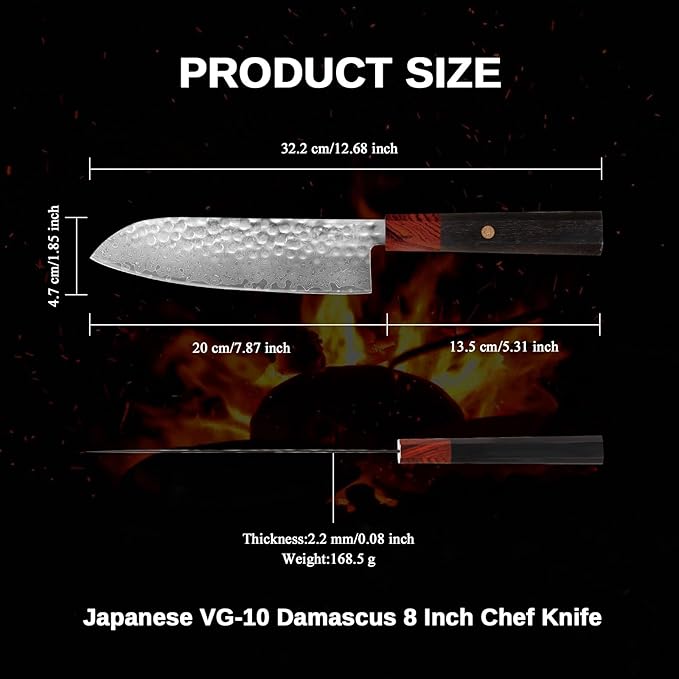 Professional 7 inch Japanese Santoku Chef Knife,67 Layers Damascus VG-10 Super Steel Cutting Core - Ultra Sharp Hammered Kitchen Knife