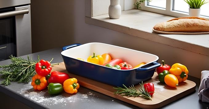 Sweejar Ceramic Bakeware Set, 9x13 Rectangular Baking Dish for Cooking, Kitchen, Cake Dinner, Banquet and Daily Use, Casserole Dishes for Oven Porcelain Baking Pans(Navy)