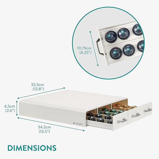 Navaris Coffee Capsule Triple Drawer - Coffee Pod Storage Drawer - Space-Saving Coffee Pods Organizer for Your Kitchen - Coffee Holder for Countertop - Fits Up to 48 Cups -Cream
