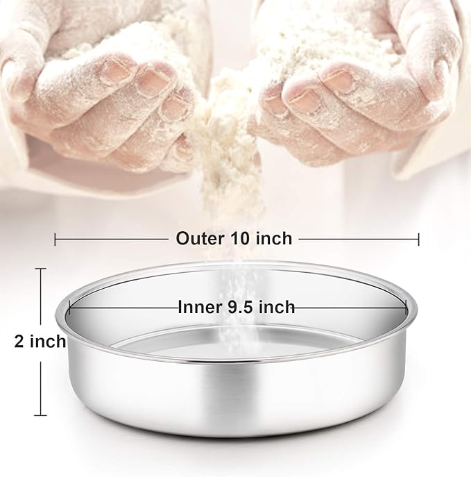 TeamFar 9½ Inch Cake Pan, Round Tier Cake Pans Set Stainless Steel for Baking Steaming Serving, Perfect for Birthday Wedding Celebrations, Healthy & Sturdy, Mirror Finish & Dishwasher Safe - Set of 2