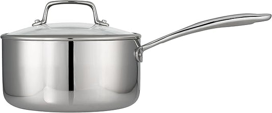 Tramontina Tri-Ply Clad Stainless Steel 3-Quart Sauce Pan with Glass Lid, Induction-Ready, Dishwasher-Safe, NSF-Certified