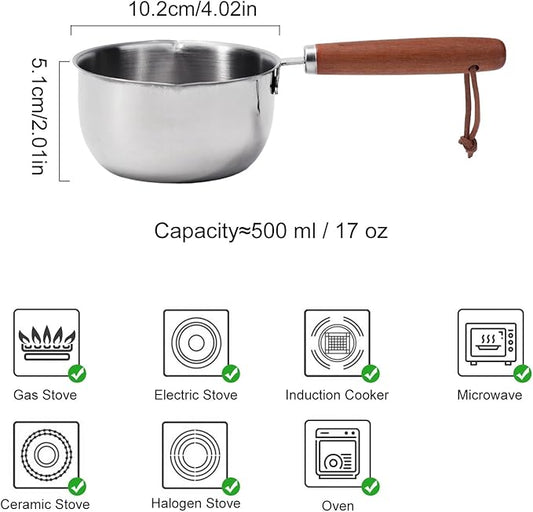 Mini Milk Butter Warmer For Seafood, Stainless Steel Melting Pot For Tealight Candles, Small Baby Food Warmer, Pan Cooking, Chocolate Melting Pot, Hot Oil Pan (500ml)