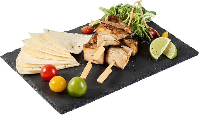 Restaurantware Slate Serving Tray 1 Pack of 11.8" x 7.8" Foam Feet Charcuterie Stone Plate Rustic Edges Freezable Black Serving Display Cheese Boards for Kitchen, Gourmet, Dining, Parties