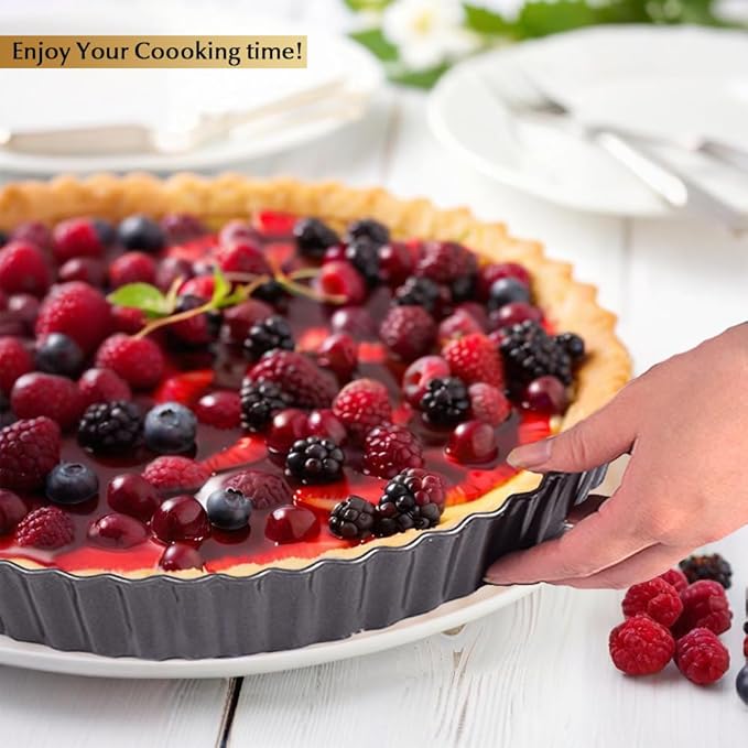 11 Inch Tart and Quiche Pan with Removable Bottom, Pie pans for baking, Non-stick Carbon Steel Quiche Pan for Pie, Mousse Cakes, Fruit and Desserts