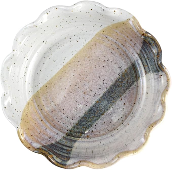 Modern Artisans American Handmade Stoneware Pottery Fluted Pie Plate, 10-inch, Cottage Pearl Collection