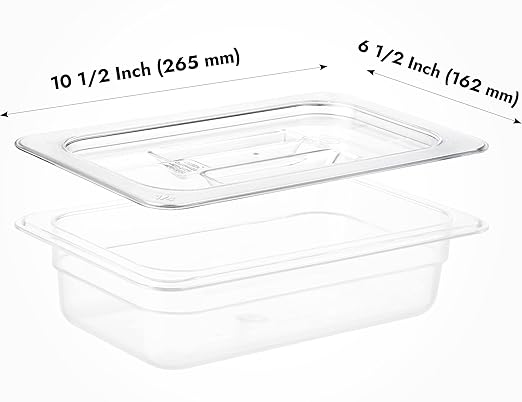 CURTA 6 Pack Food Pan Lids, 1/4 Size NSF Polycarbonate Cover with Handle, Plastic Clear