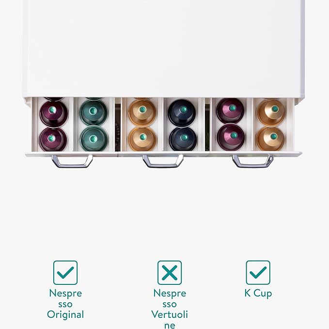Navaris Coffee Pods Holder in Cream - Coffee Machine Stand and Pod Capsule Storage Drawer - Capsule Holders with 4 Drawers for Maximum Organisation - Easy to Clean - Modern Design
