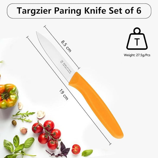 Paring Knives Set,Stainless Steel Paring Knife Set of 6,Sharp Vegetable&Fruit Knifes,Small Knife Set,Ergonomic Handle Paring Knives,Straight Edge Paring Knife Set,Orange Peeling Knife
