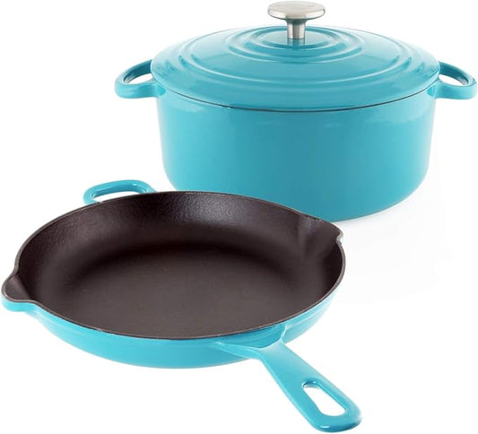 Chantal Enameled Cast Iron Cookware, 3 pc Set, Sea Blue