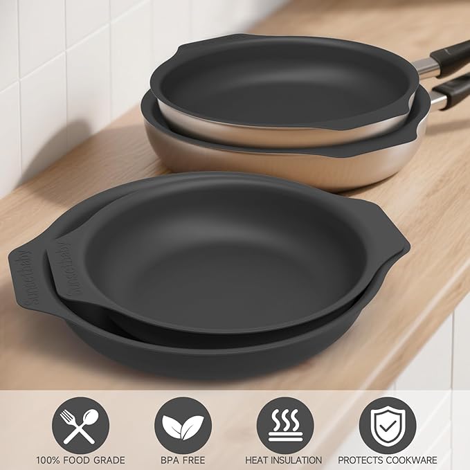Silicone Pan Protectors & Separators for Stacking (10 & 12 Inch) - Non-Toxic, Heat-Resistant Pads | Dishwasher Safe, Durable Cookware Protector (Black, Mixed)