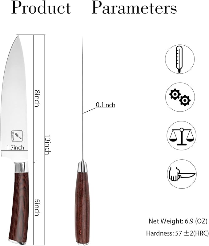 imarku Chef Knife - Pro Kitchen Knife 8 Inch Chef's Knives High Carbon Japanese SUS440A Stainless Steel Sharp Paring Knife with Ergonomic Handle, Red Handle, Gifts for Men and Women