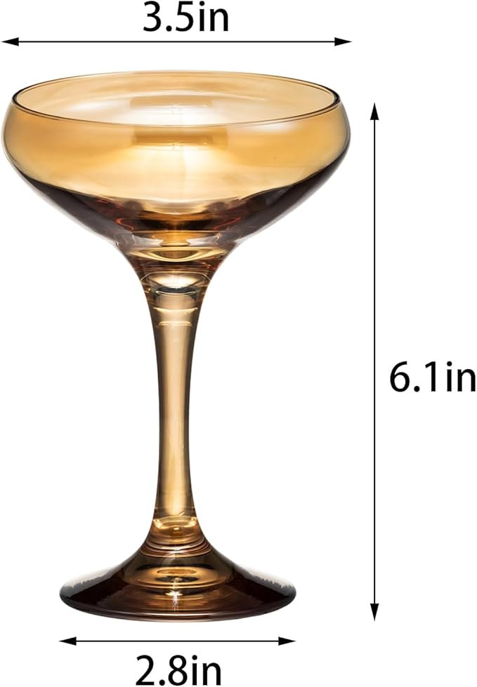 12 Pieces Crystal Martini Glasses Champagne Flute,Coupe Bowl Stemmed Cocktail Glasses,Set Of 12 Elegant Amber Goblets Colored Drinking Cups Champagne Wine Glasses for Parties Cocktail Margarita,Juice