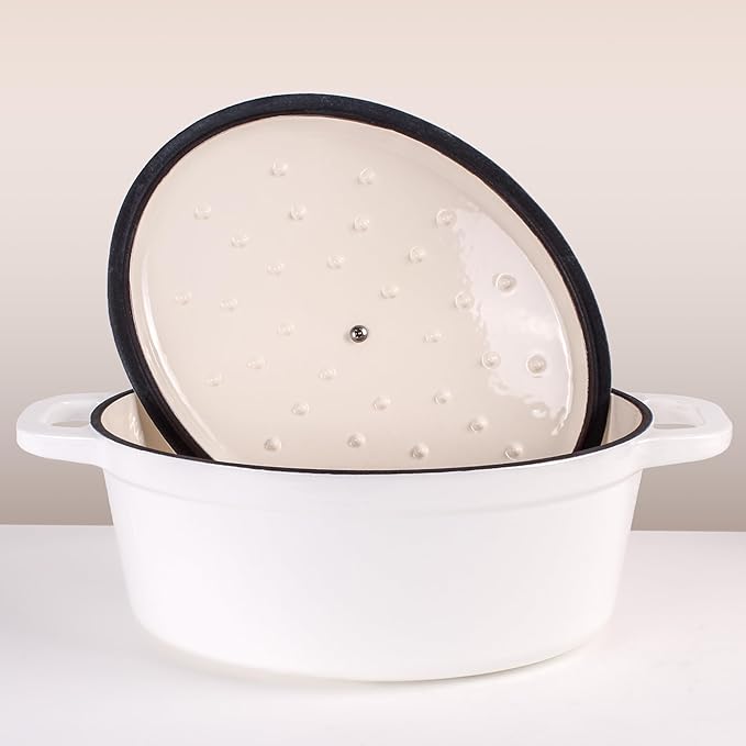 BergHOFF 10Pc Neo Enameled Cast Iron Cookware Set, Matching Lid, Oven Safe Up To 400°F, White
