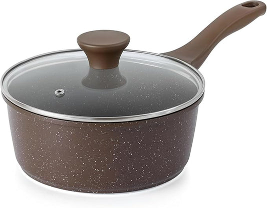 SENSARTE Saucepan Nonstick with Lid 2.0 Quarts Granite Coating Sauce Pot Small Kitchen Cooking Pot, Induction Comptable, Free of Intentionally Added PFOA