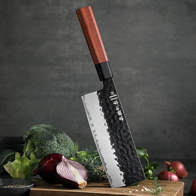 HEZHEN 6.9 inch Nakiri Knife,3 Layers High Carbon Composite Forging Steel, 10Cr15CoMoV Steel Core,Razor Sharp Kitchen Knife, Redwood Octagonal Handle with Premium Gift Box