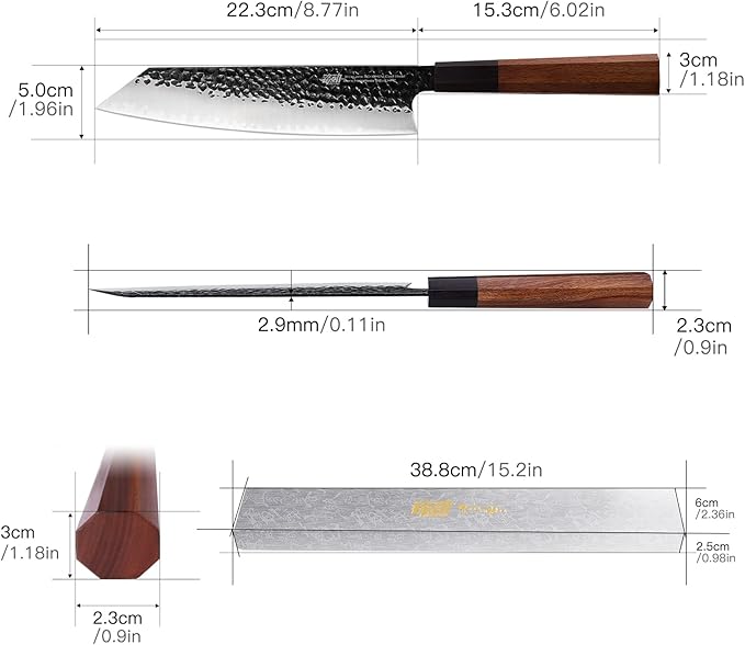 FINDKING Dynasty Series Japanese Kiritsuke Knife, Multi-Purpose Gyuto Chef knife, 9Cr18MoV High Carbon Steel Blade, African Rosewood Octagonal Handle, for Meat, Fruits, Vegetables,9 Inches