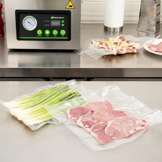Restaurantware Fresh Hero 12 x 12 Inch Vacuum Sealer Bags 100 Food Storage Bags - 3 mil Thick Microwavable Clear Plastic Sous Vide Bags Freezable For Storing Food Or Sous Vide Cooking